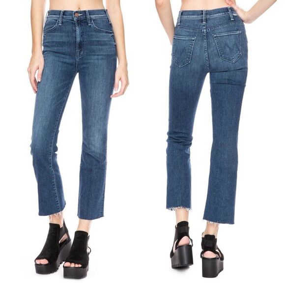 MOTHER Mid Blue Frayed Hem Flare Jeans - Picture 11 of 11